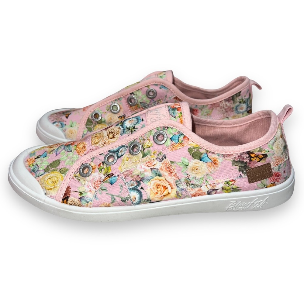 NEW Blowfish Malibu Pink Floral Print Slip On Sneakers Kid’s Junior Girl Size 5